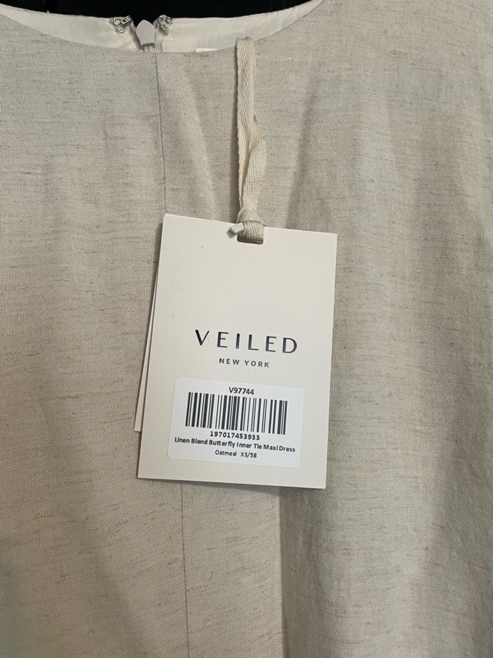 Veiled Collection Linen Blend Butterfly Abaya/ Maxi Dress in Oatmeal - Picture 3 of 3